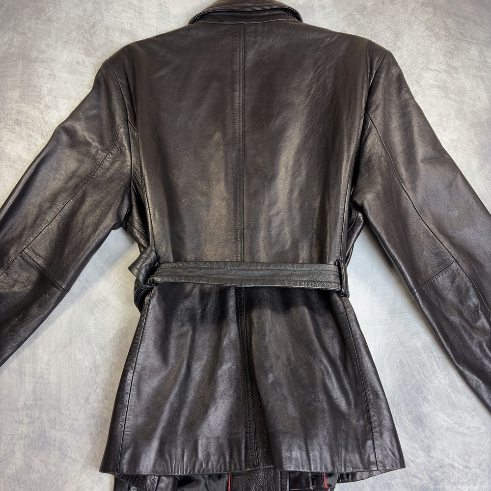 Worthington Black Leather Belted Trench Jacket - Picture 3 of 8